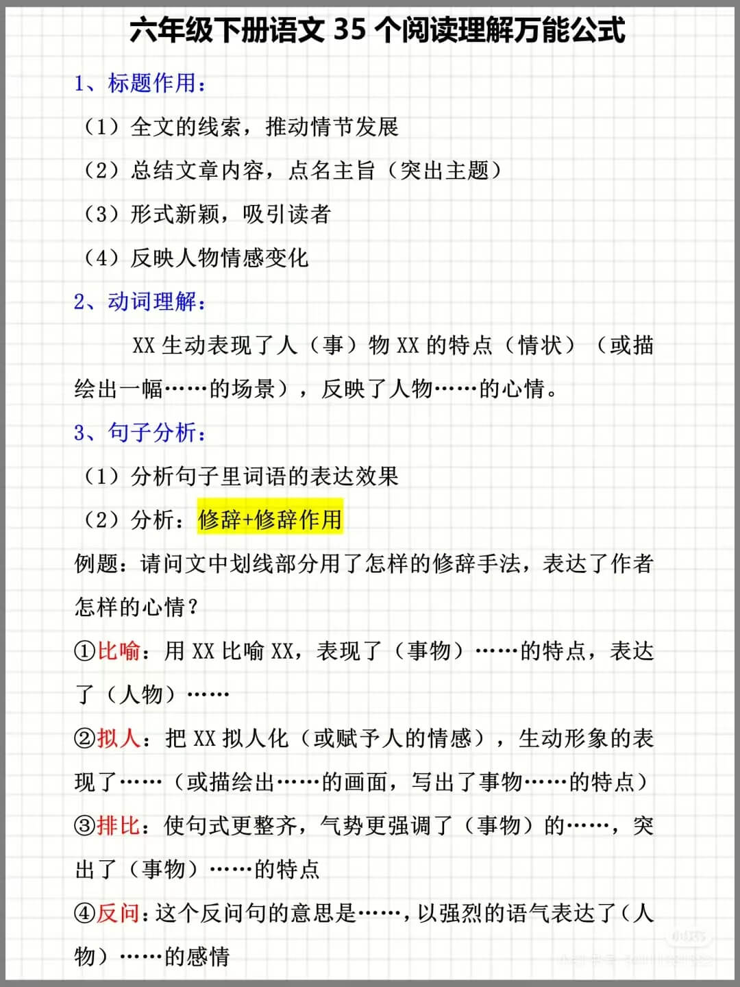 六年级下册语文阅读理解万能公式燃梦学堂-中小学电子版资料下载：课件/试卷/教案/知识点全覆盖燃梦学堂